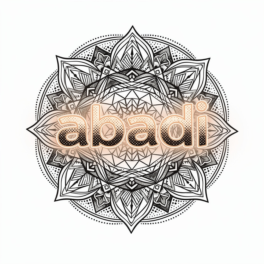 Geometric blackwork-inspired tattoo design of the name Abadi