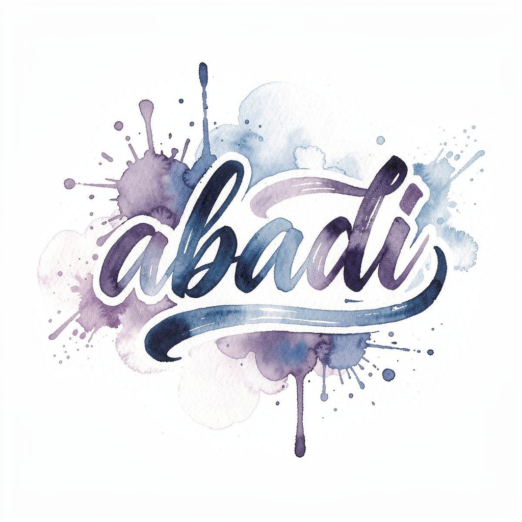 Watercolor tattoo design of the name Abadi on white background