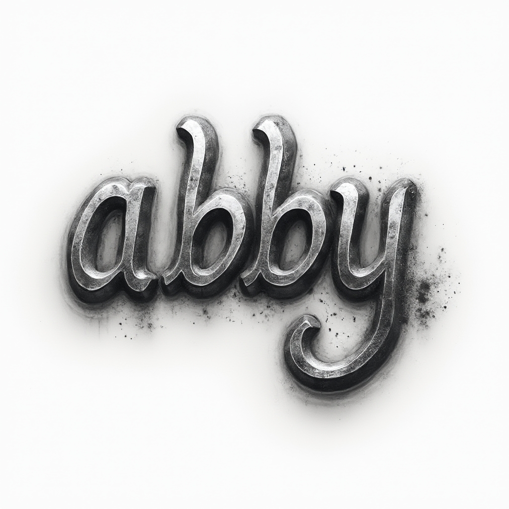 dimensional tattoo design of the name abby rendered as sculpted, flowing lettering on a white background
