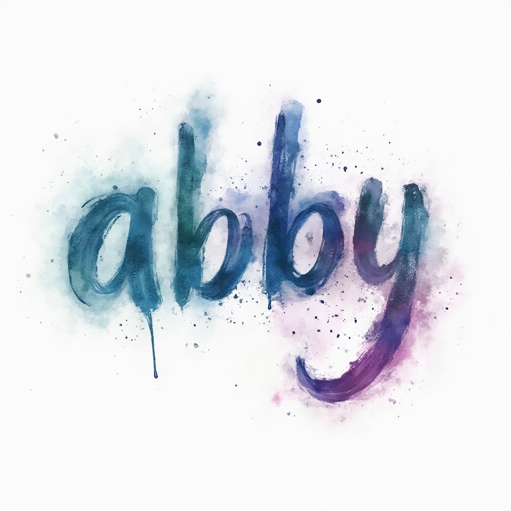 watercolor tattoo design of the name abby formed from colorful ink splashes on a white background