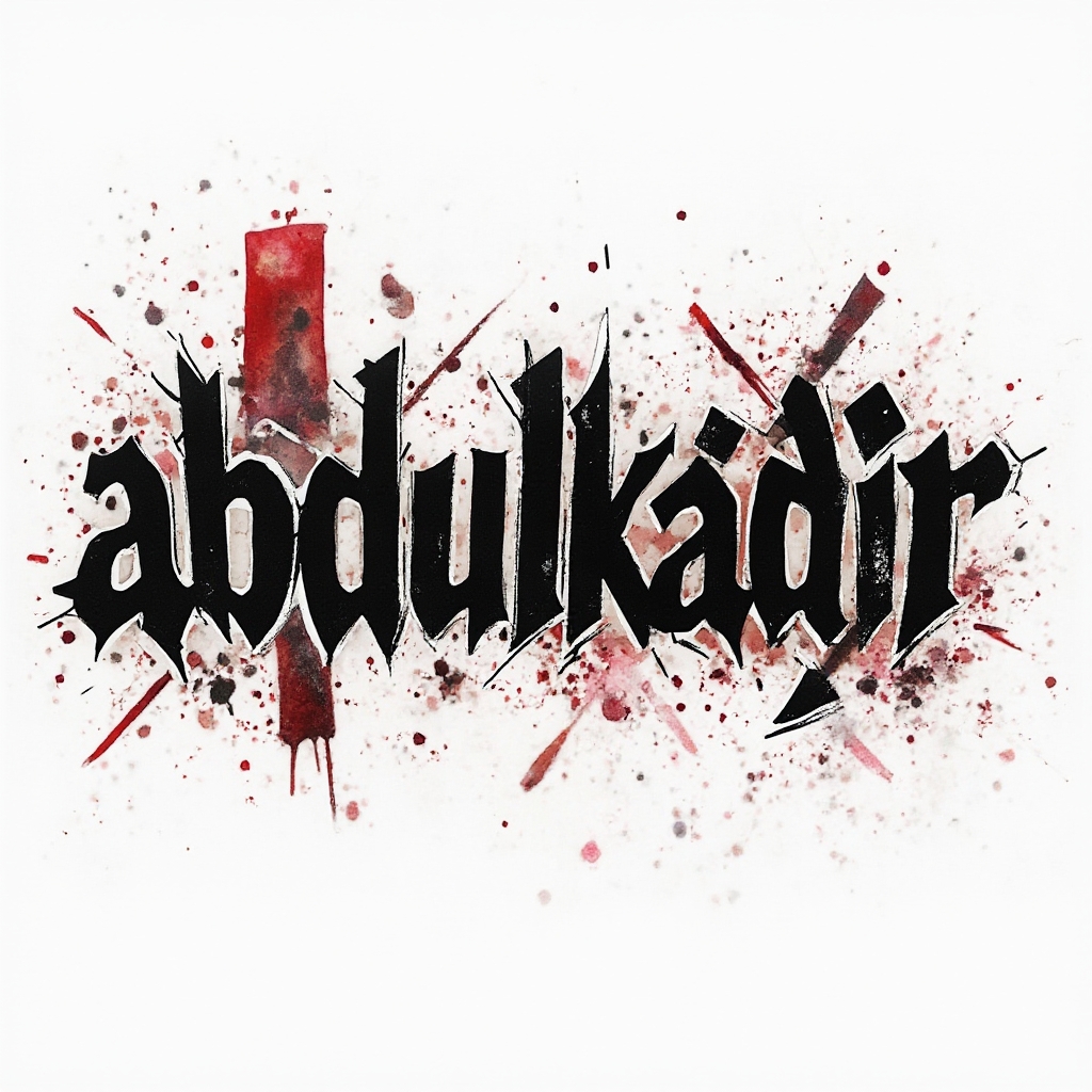 High-contrast Trash Polka style tattoo design of the name abdulkadir