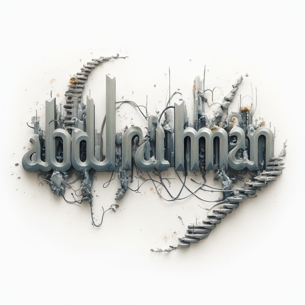 Surreal abstract lettering tattoo concept of the name abdulrahman with impossible dimensional twists