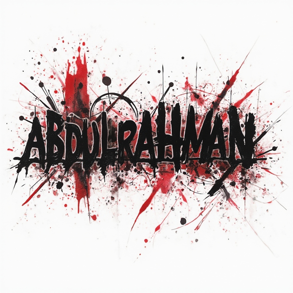 Trash Polka inspired bold black and red lettering tattoo concept of the name abdulrahman