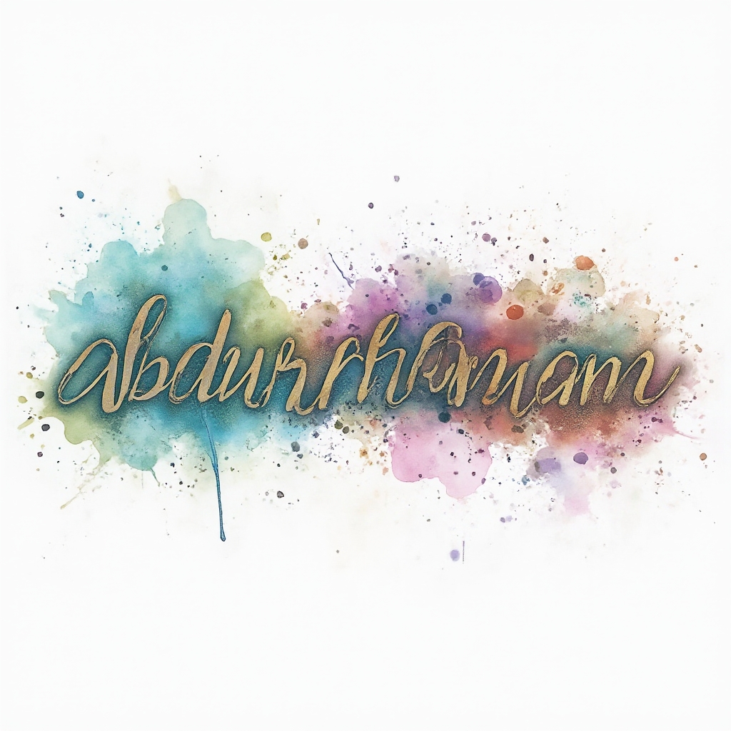 Watercolor-style tattoo concept of the name abdurrahman with colorful splashes on white background.