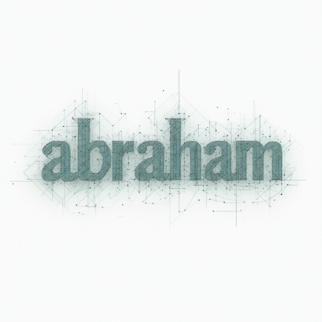 Geometric linework tattoo concept where the name abraham is formed from interlocking lines and subtle shapes on a white background.