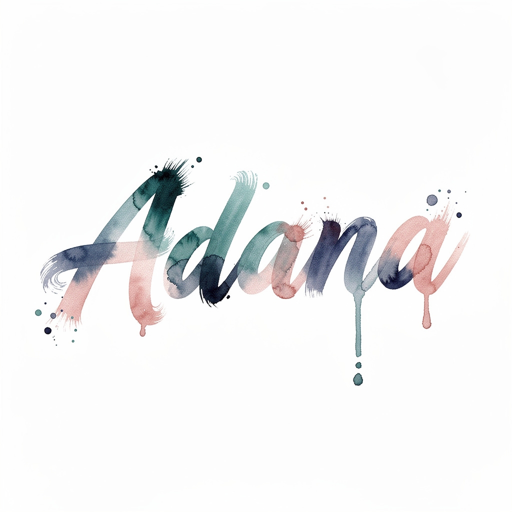 Watercolor tattoo design of the name Adana in flowing painted script.