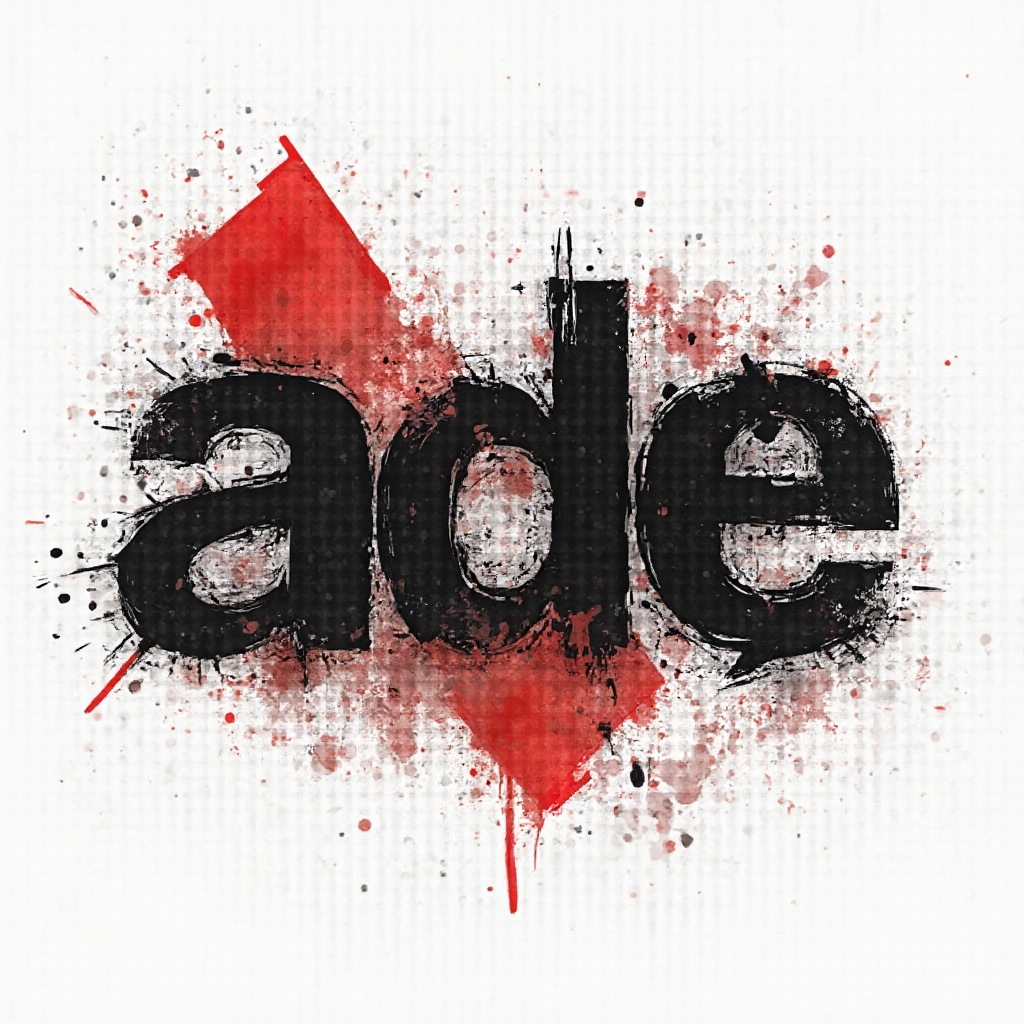 Trash Polka tattoo concept where the name ade is created from distressed black strokes and red graphic splashes on white.