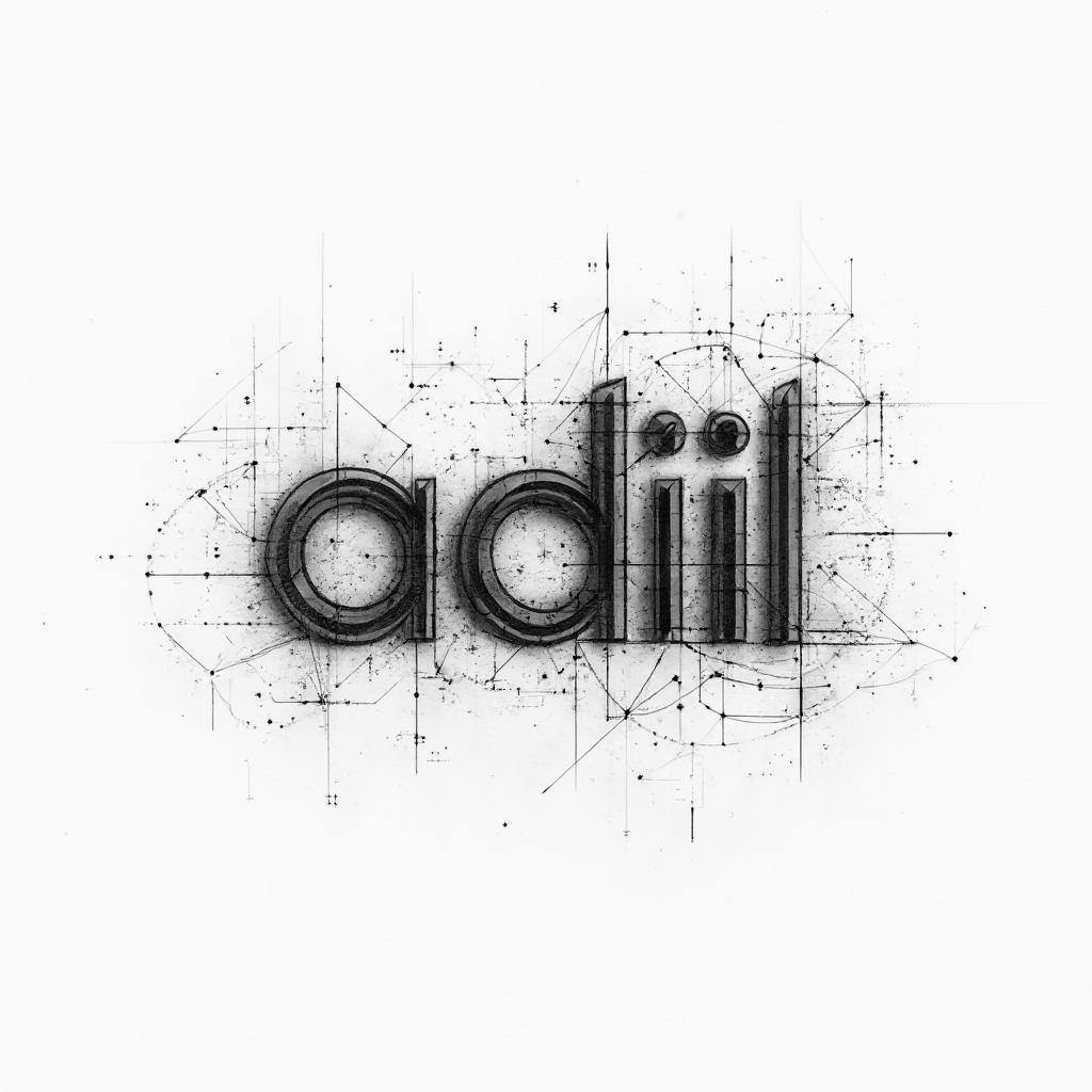 Geometric linework tattoo concept forming the name adil from intersecting lines and shapes on a white background.