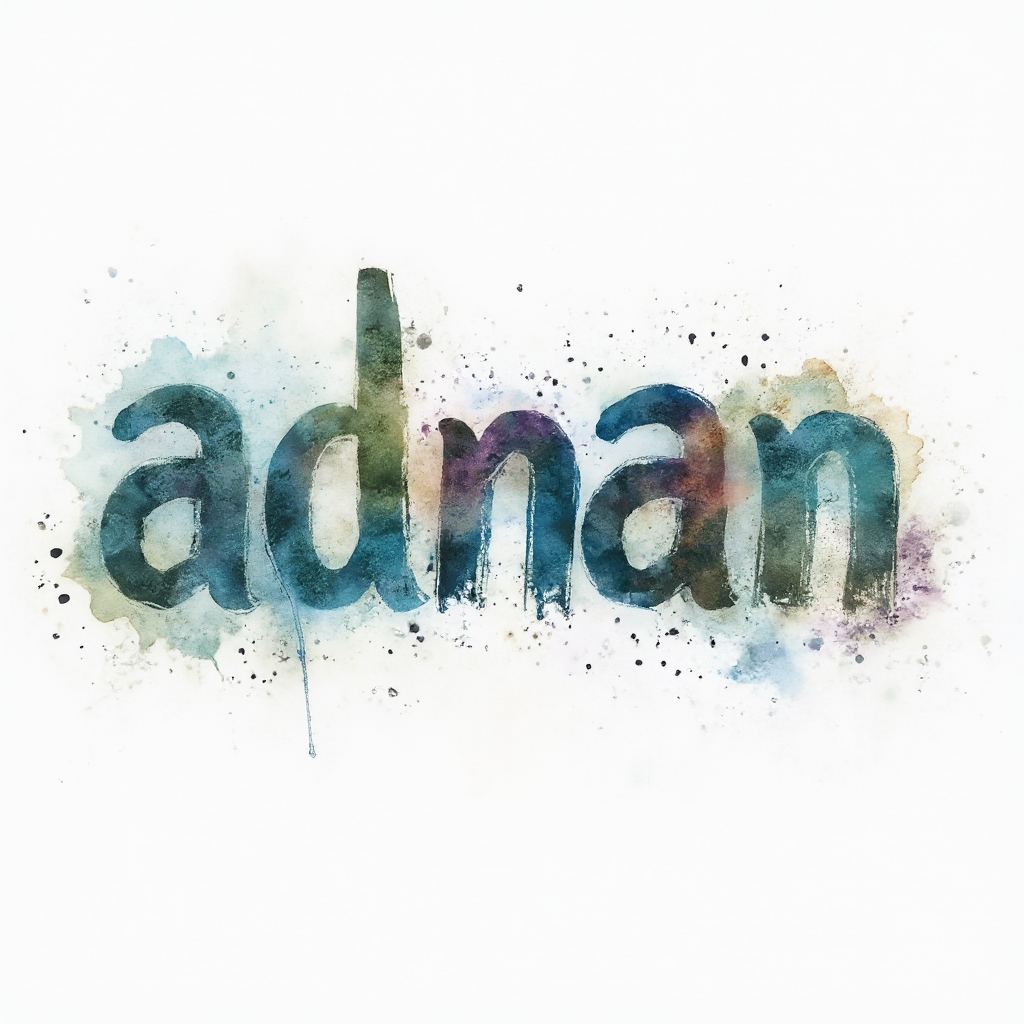 The name adnan painted in colorful watercolor brushstrokes with splashes and gradients on a white background.
