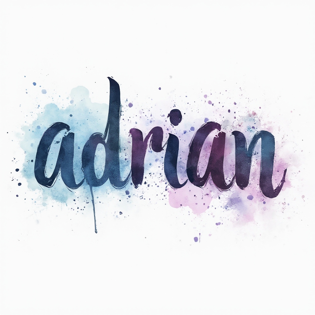 Watercolor-style tattoo concept of the name adrian formed from colorful ink splashes on a white background