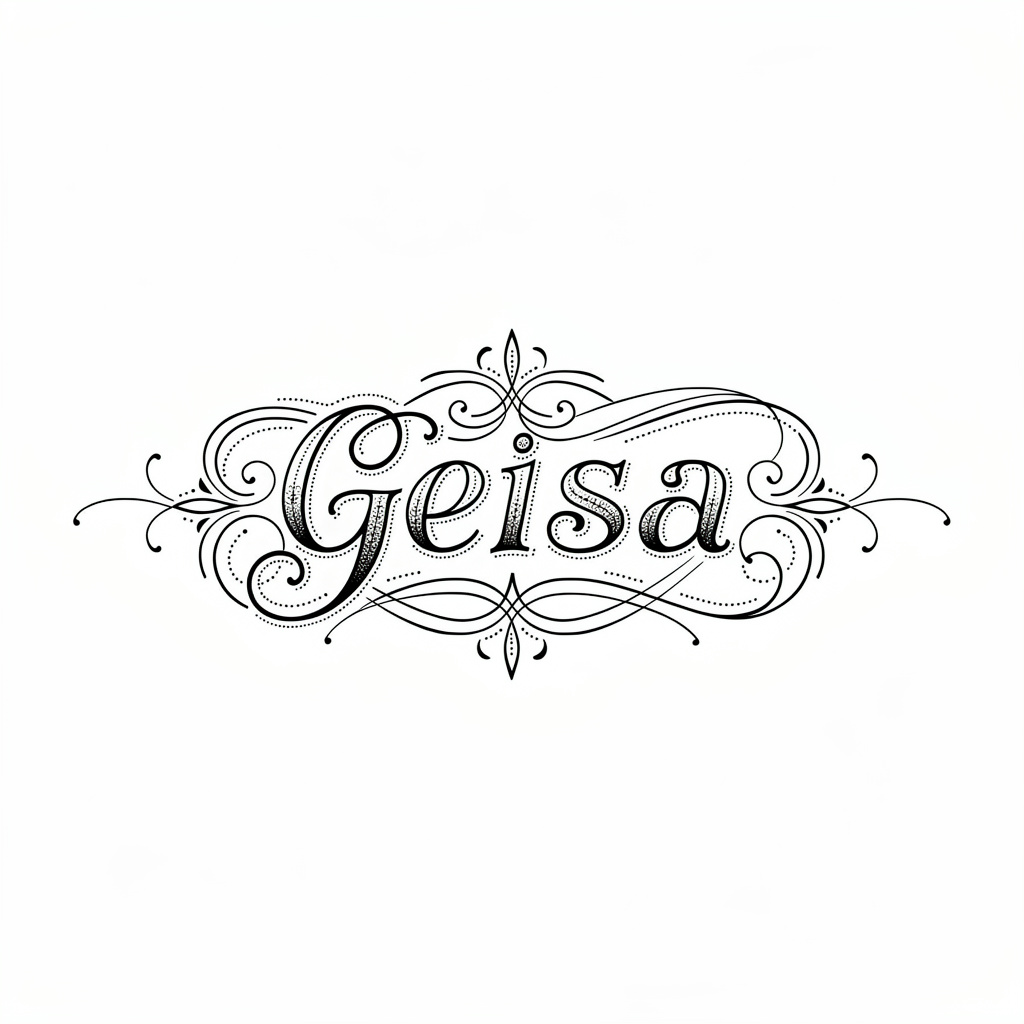 Fine ornamental tattoo design of the name Geisa in the original Aetherflux style.