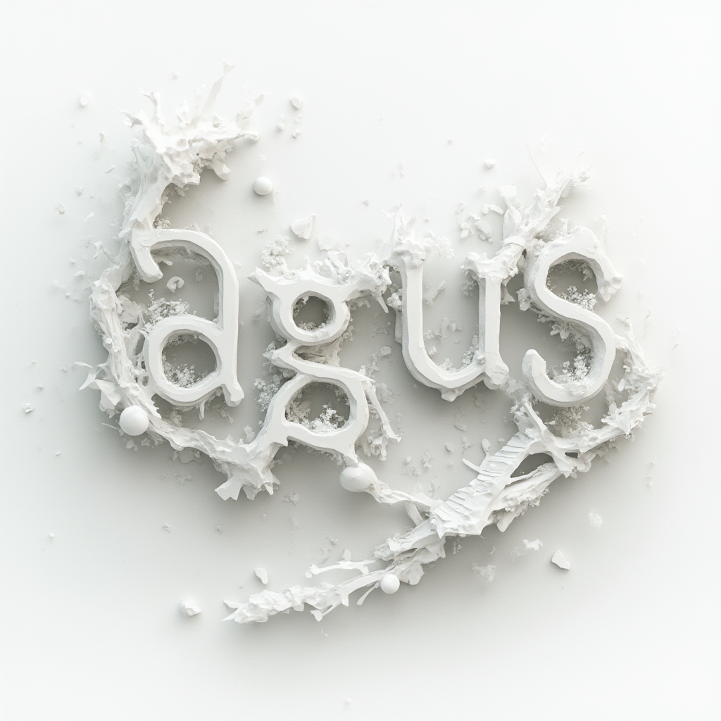 Surreal dreamlike tattoo concept where the name agus is shaped by floating abstract architectural forms on a white background.