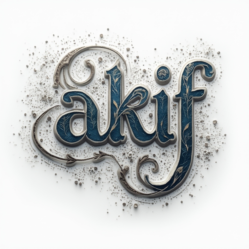 Ornate dimensional script tattoo concept forming the name akif