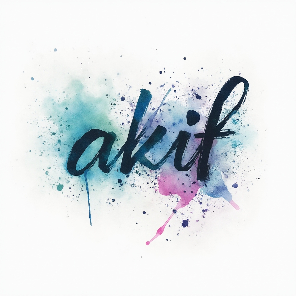 Watercolor splash tattoo concept forming the name akif with flowing painted letters