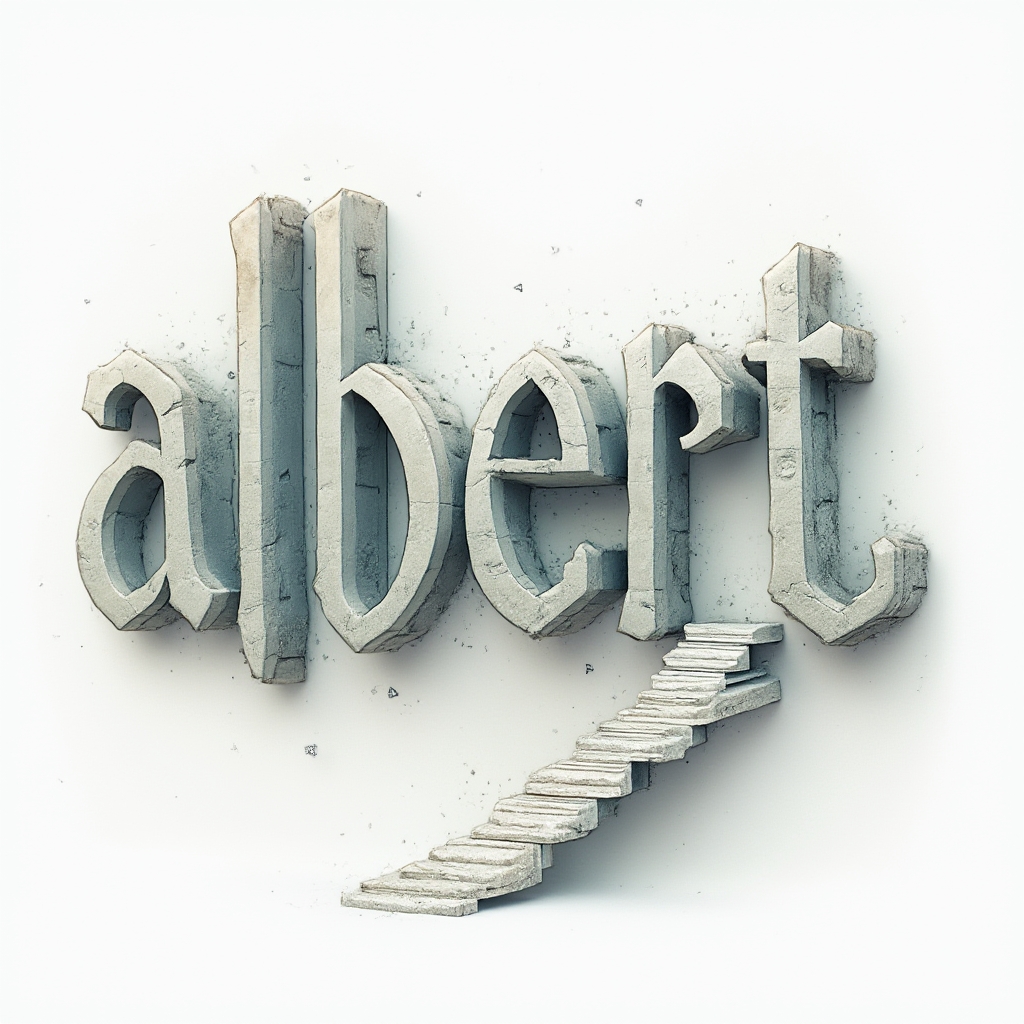 Surreal architectural dreamscape tattoo concept forming the name albert on a white background
