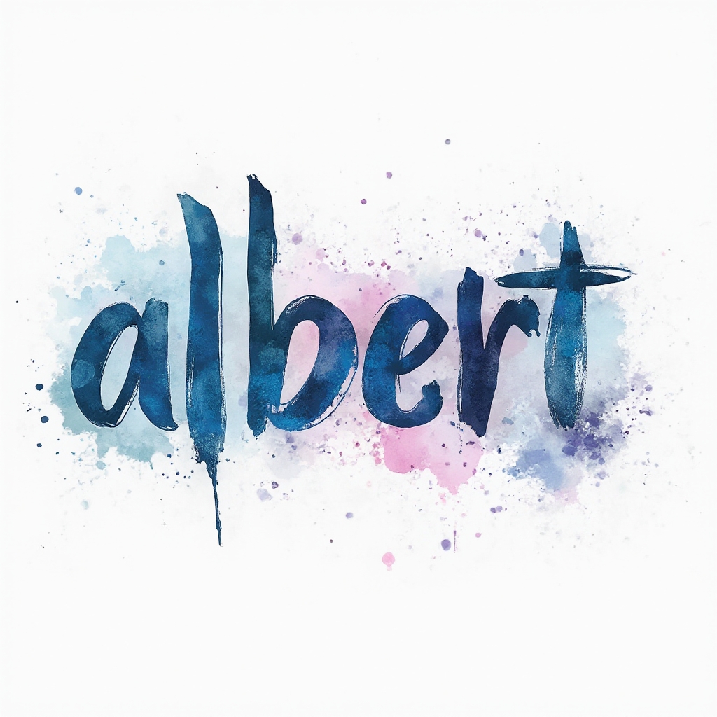 Watercolor splash tattoo concept of the name albert on a white background