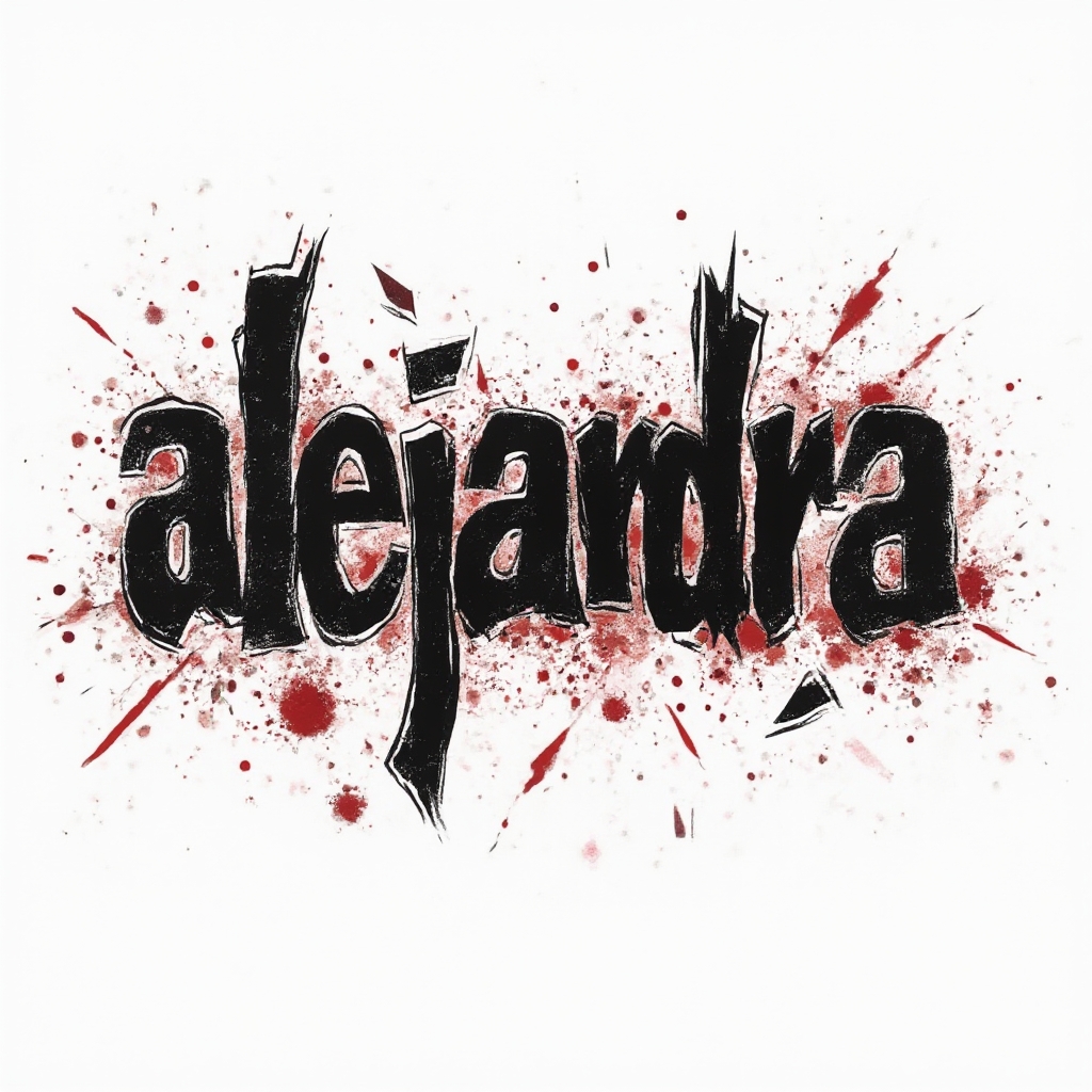 Trash Polka-inspired black and red stylized lettering of the name Alejandra on a white background