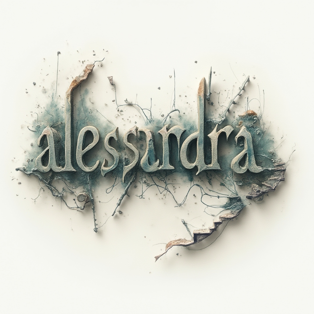 Surreal tattoo concept where the name alessandra is formed by dreamlike, morphing architectural lettering on a white background.