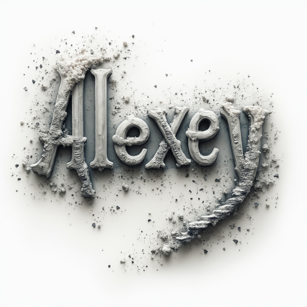 surreal tattoo concept where alexey is built from melting and floating letterforms in a dreamlike style