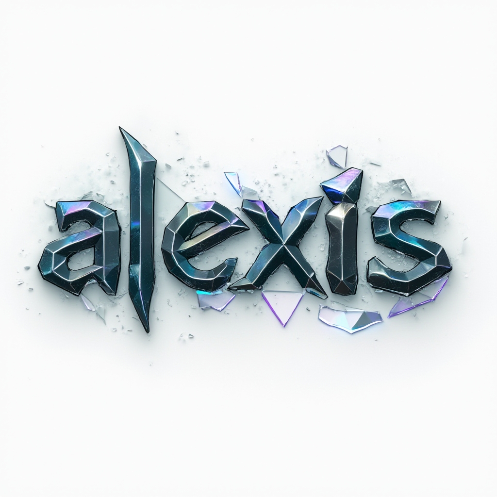Geometric chromatic shard tattoo concept of the name alexis on a white background