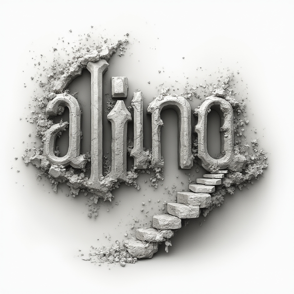 Surreal tattoo design of the name alina as melting architectural letters on a white background