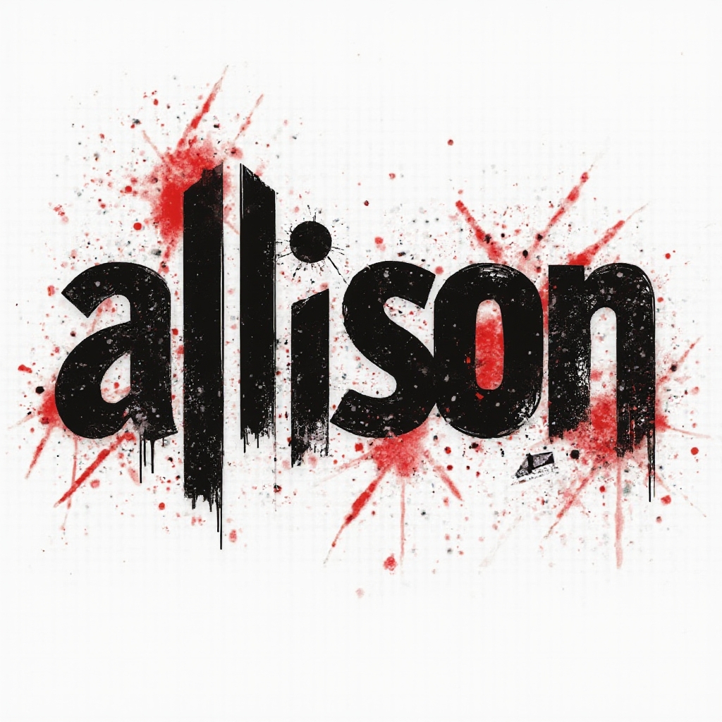 Trash Polka graphic tattoo concept of the name allison in black and red on a white background