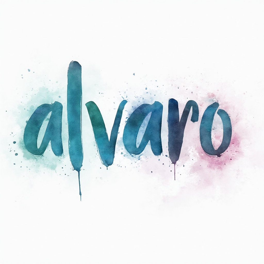 "alvaro" in flowing watercolor-style lettering with colorful splashes on a white background