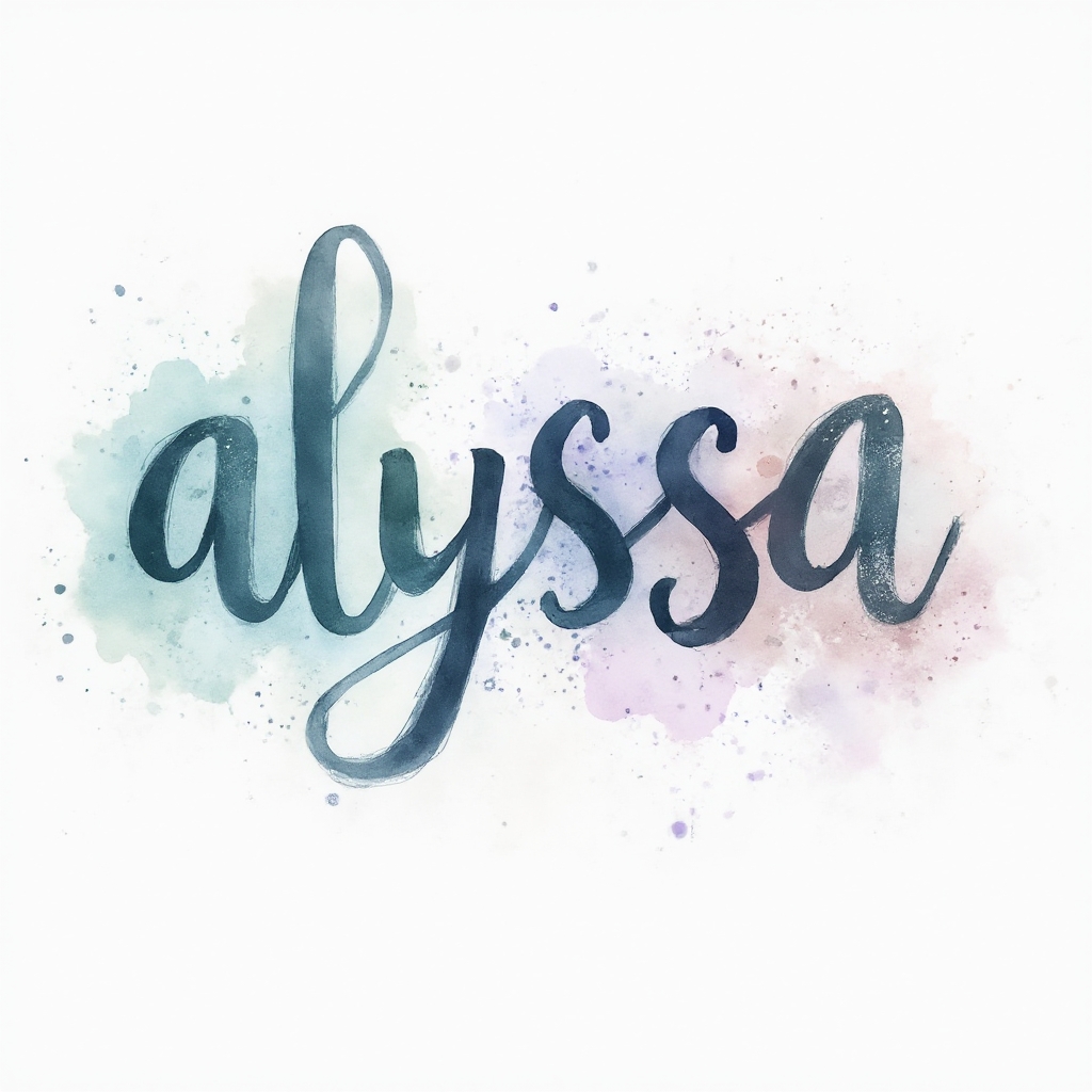 Watercolor splash tattoo concept where the name alyssa is formed from flowing multicolor ink shapes on white background