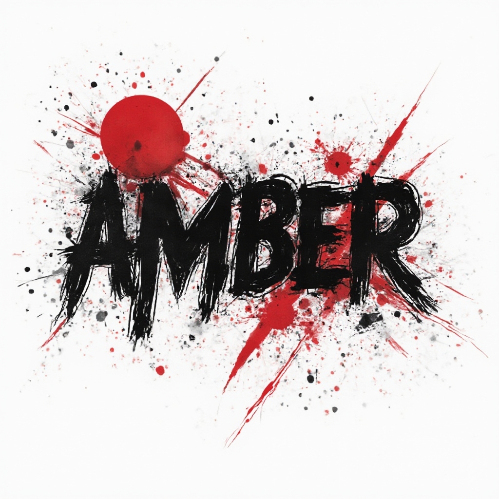 trash polka tattoo design with bold distressed amber lettering, black and red on white background