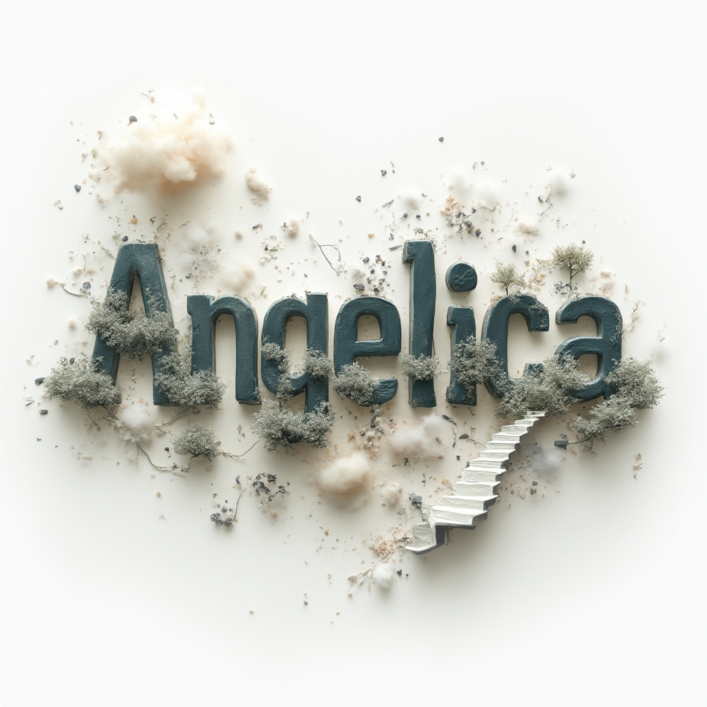 Surreal dreamlike tattoo concept where the name angelica transforms into imaginative shapes on a white background.