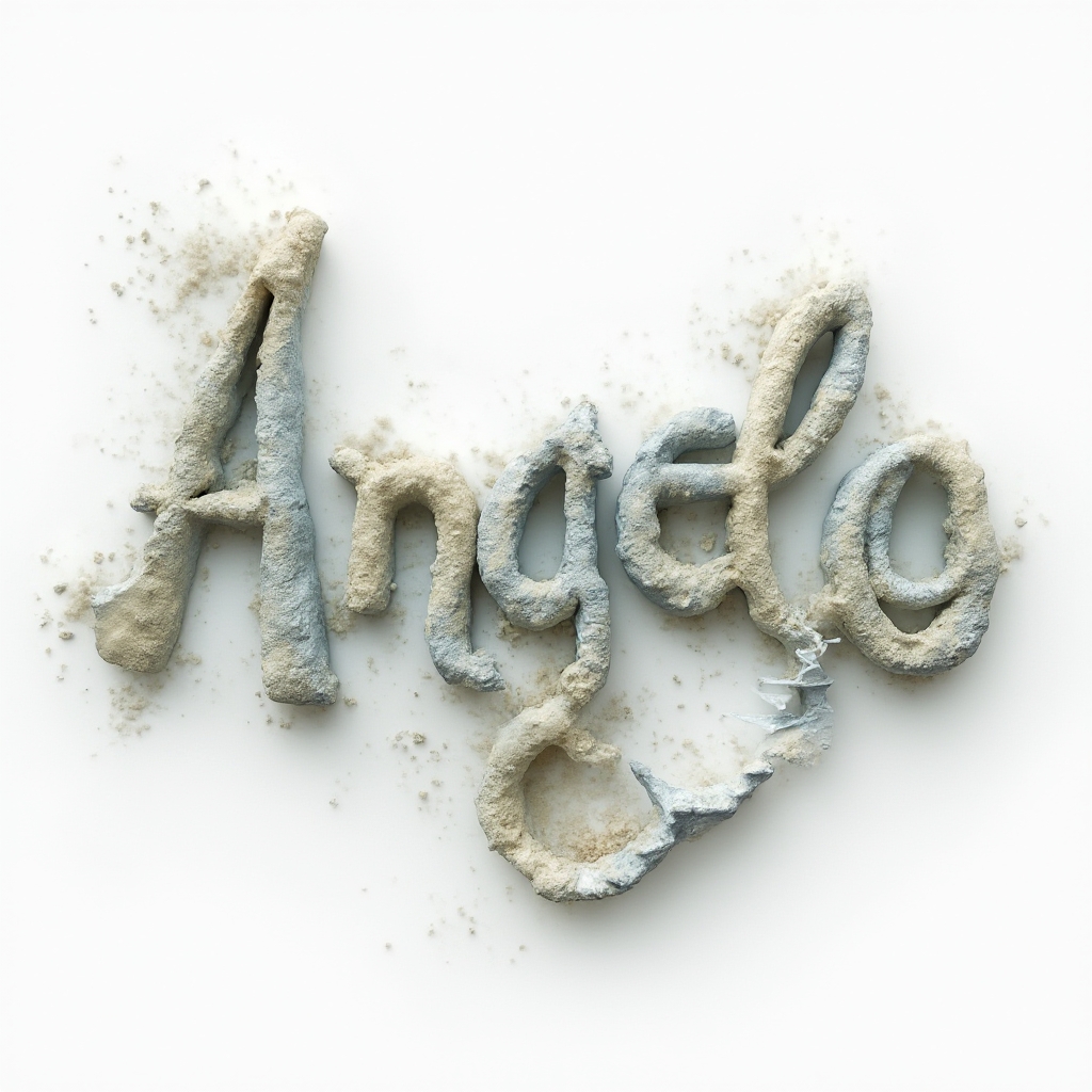 Surreal tattoo concept of the name angelo formed by melting, dreamlike letters that morph into impossible shapes on white background.