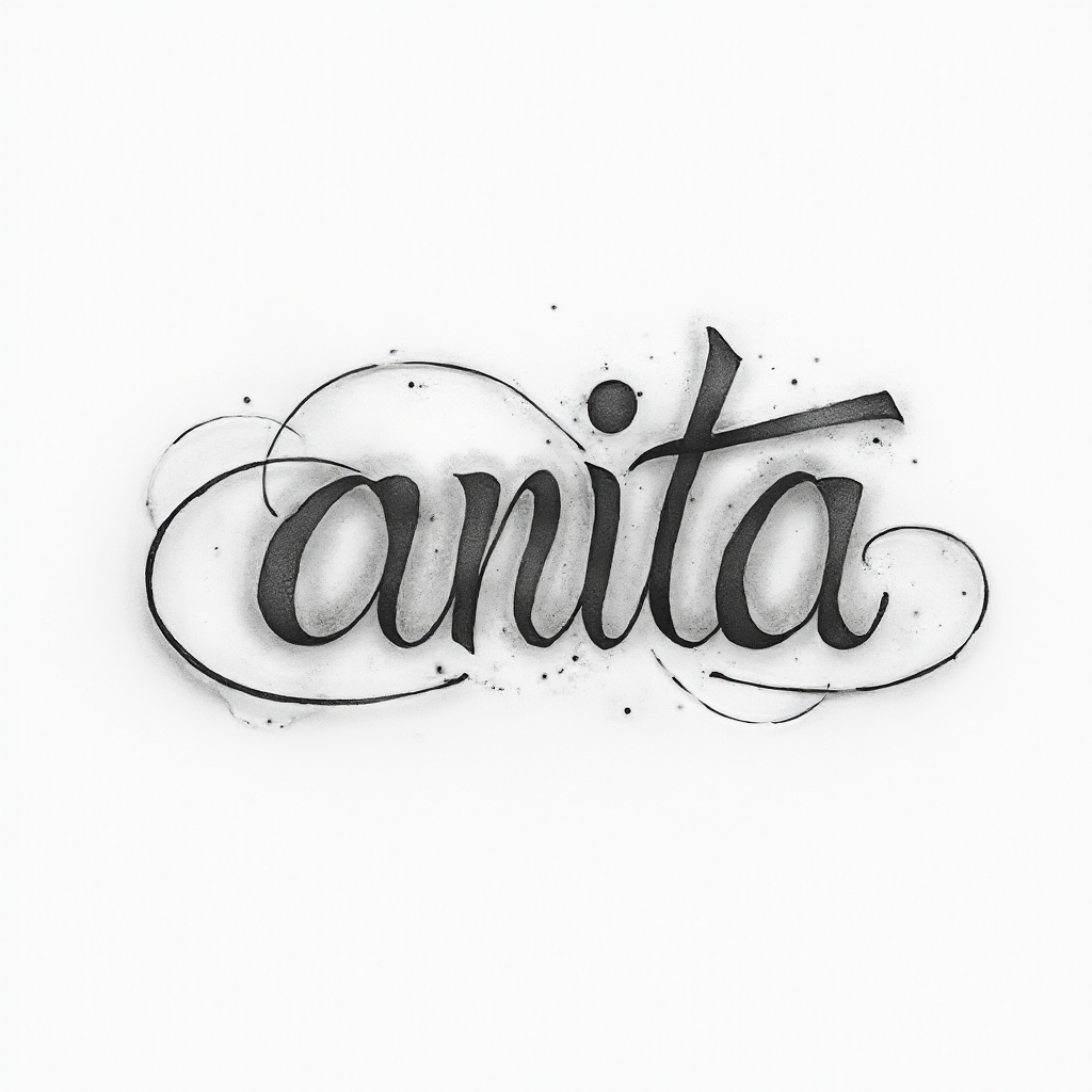 Minimal dimensional tattoo concept forming the name anita from intertwined ribbon-like letters on white background