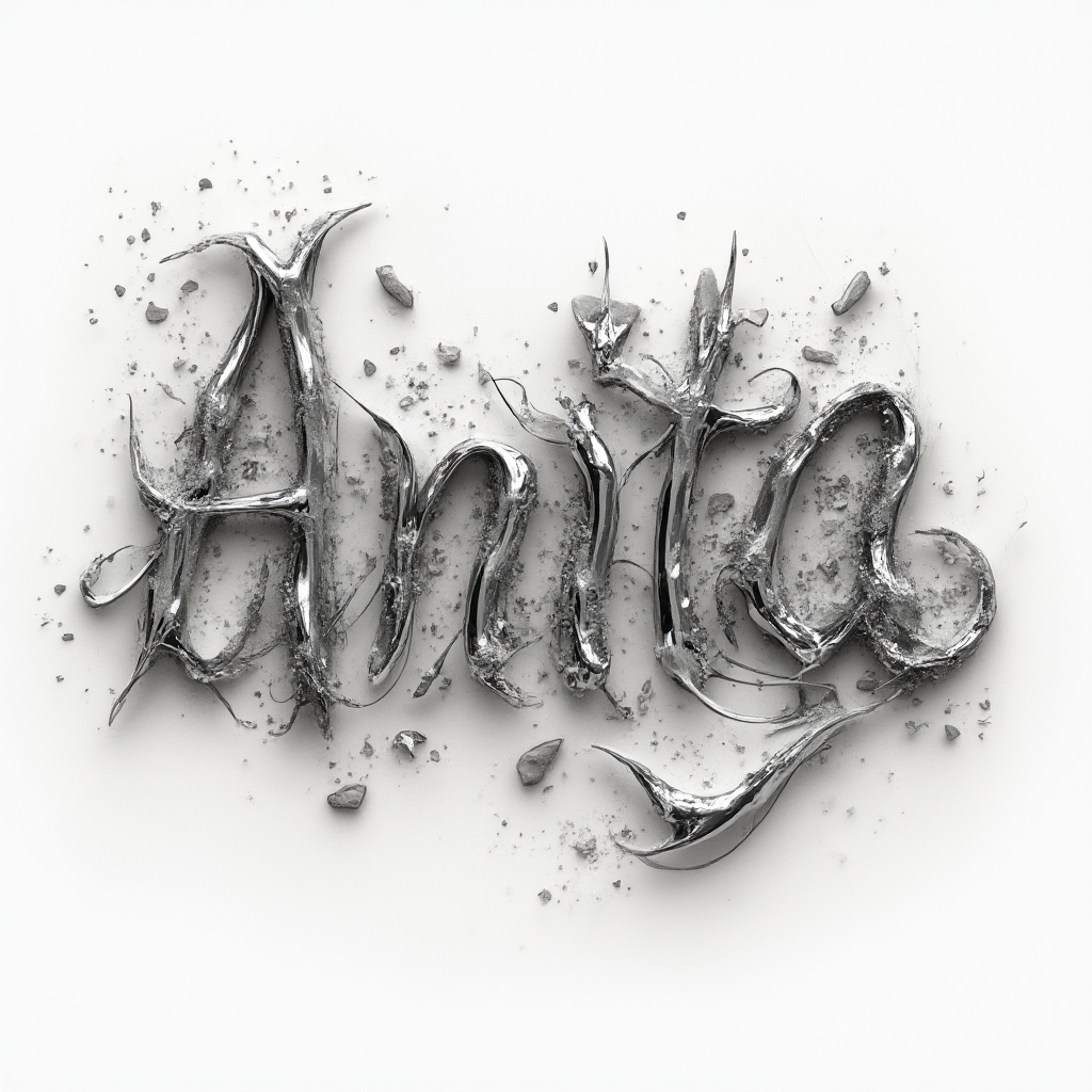 Surreal tattoo concept of the name anita as melting, floating, impossible 3D lettering in white space