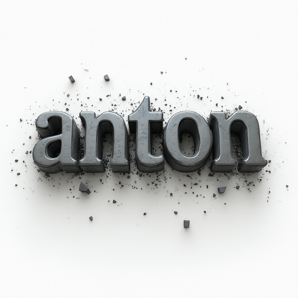 Three-dimensional metallic tattoo concept where the name anton is formed by interlocking reflective letters on a white background.