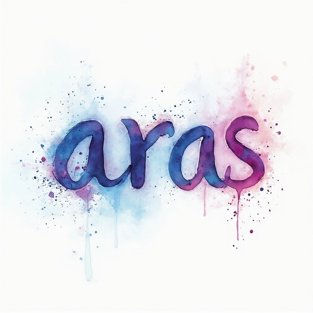 Watercolor-style abstract tattoo concept where the name aras is formed by colorful fluid ink shapes on white background.