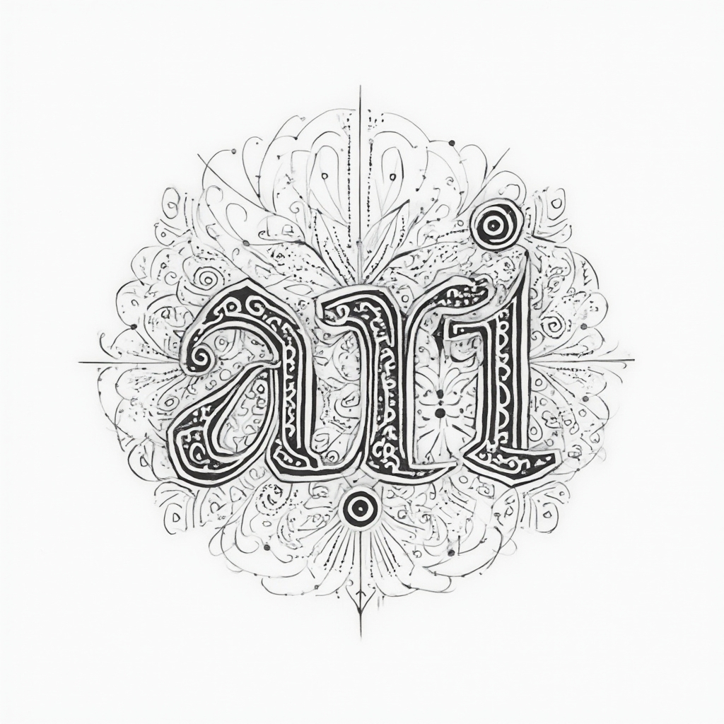 Dimensional linework tattoo design where the name ari is formed by layered geometric and ornamental lines on a white background.