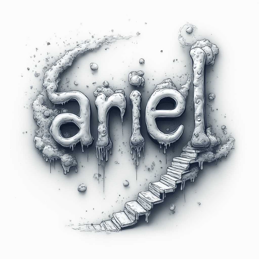 Surreal 3D distorted lettering forming the name ariel on a clean white background.