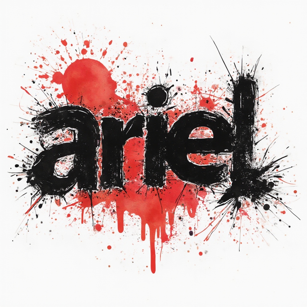 Bold black and red Trash Polka-style lettering forming the name ariel on a white background.