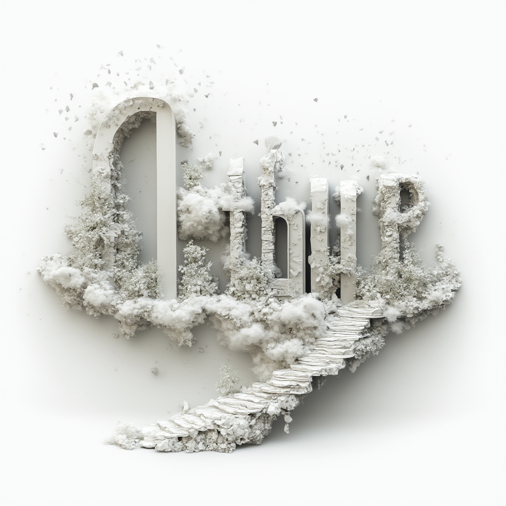 surreal tattoo design where the letters of arthur transform into dreamlike structures on a white background.