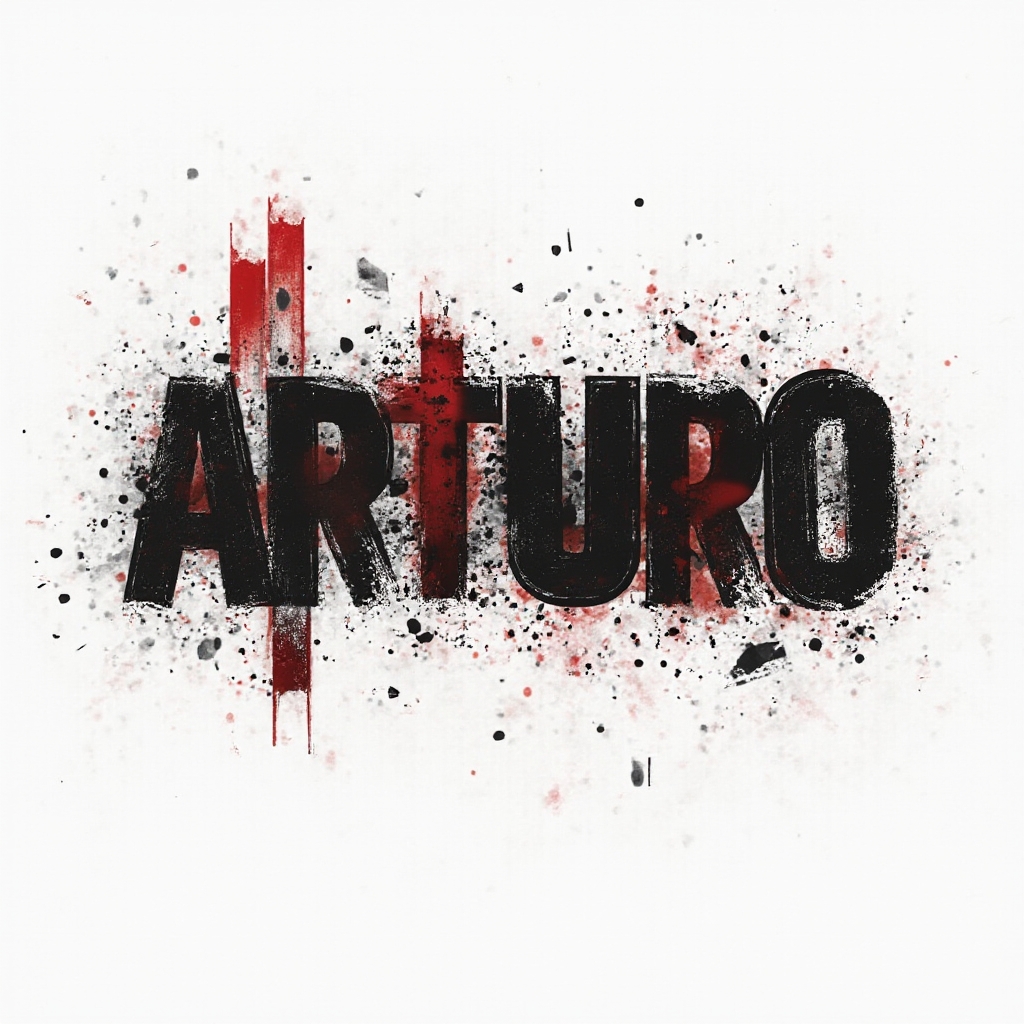 Trash Polka tattoo concept with bold black strokes and red shapes forming the name arturo on a white background.