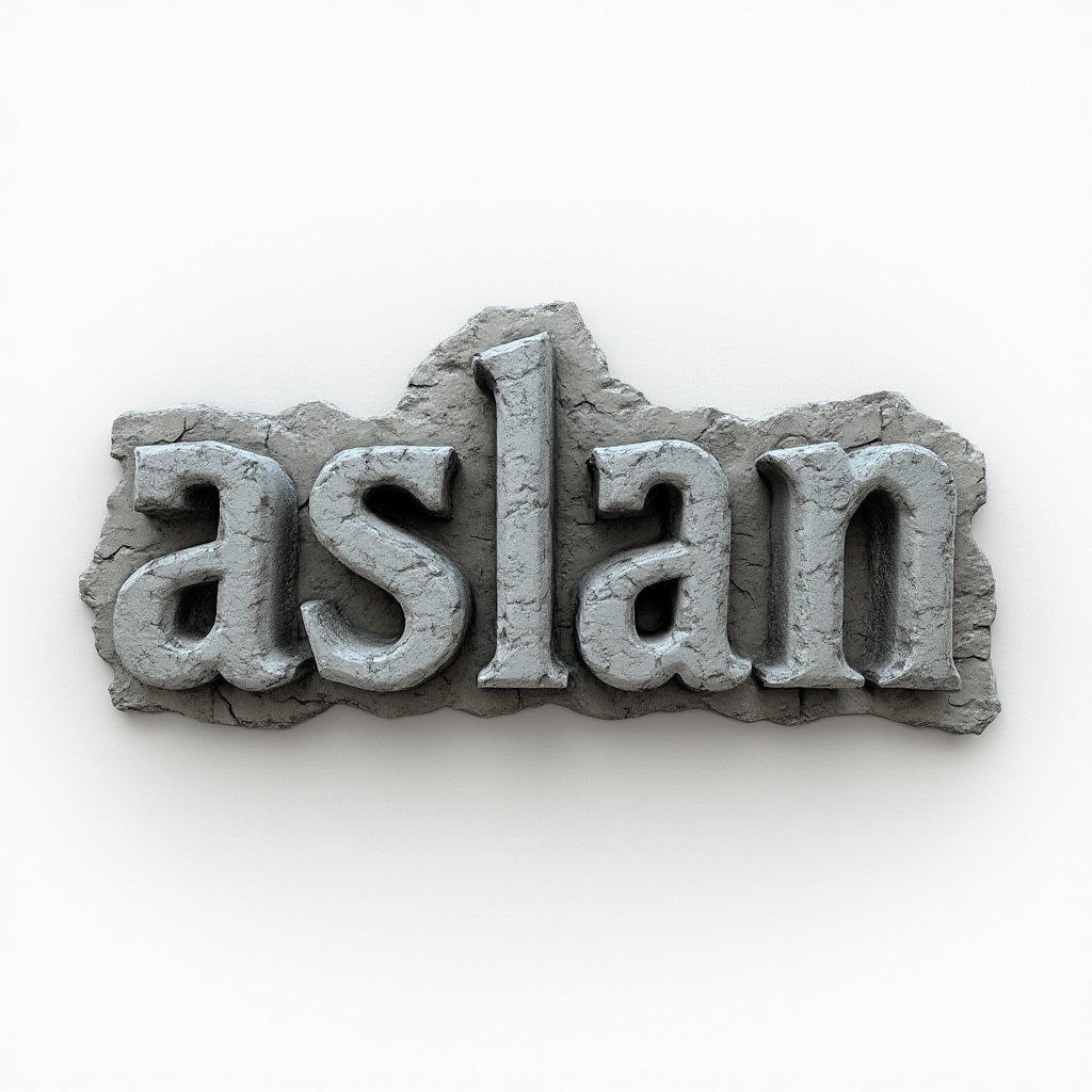 Dimensional tattoo concept with the name aslan sculpted into layered 3D letters on a white background