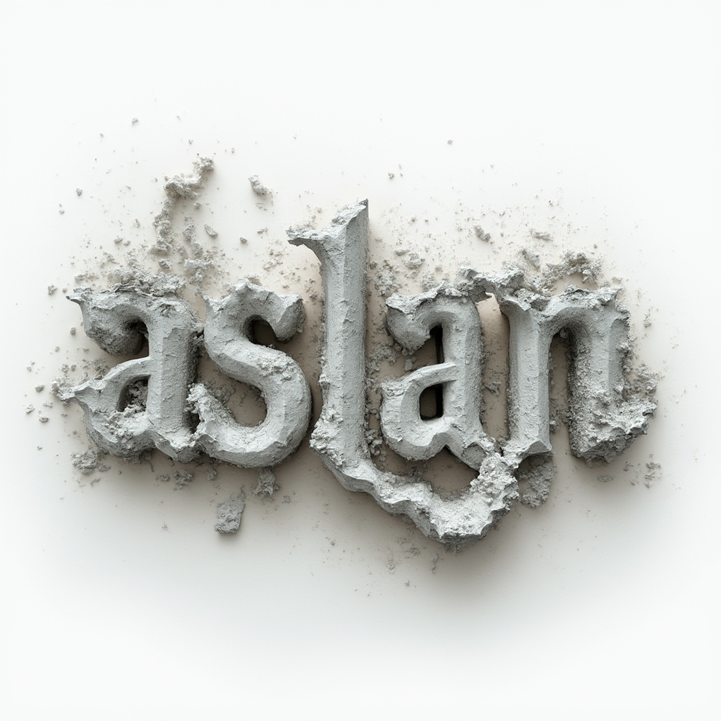 Surreal tattoo concept where the name aslan is formed from floating impossible structures on a white background