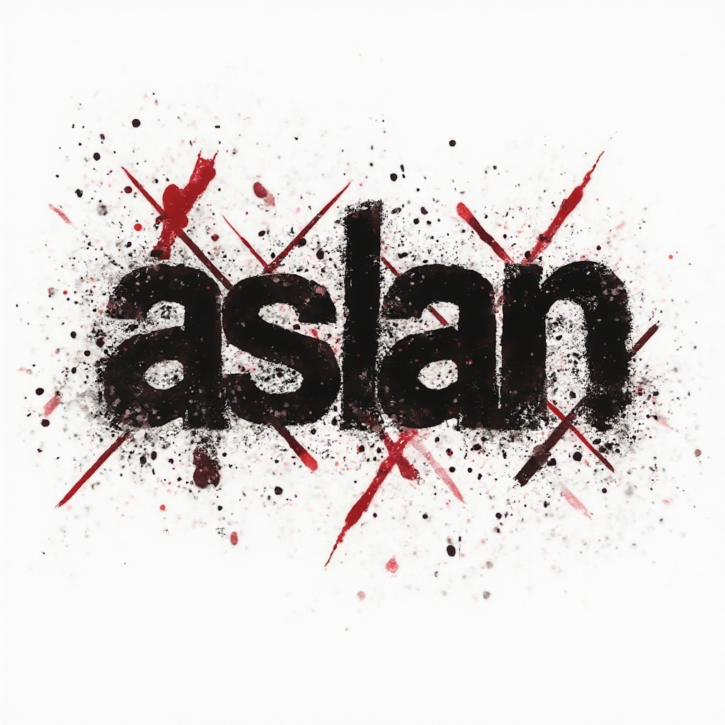 Trash Polka tattoo concept with the name aslan built from bold black and red graphic lettering on a white background