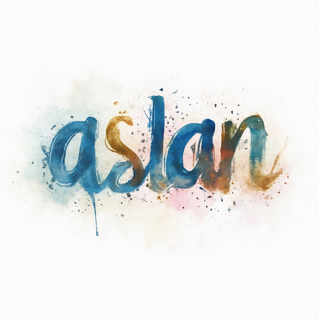 Watercolor tattoo concept with the name aslan formed by colorful paint-like letters on a white background