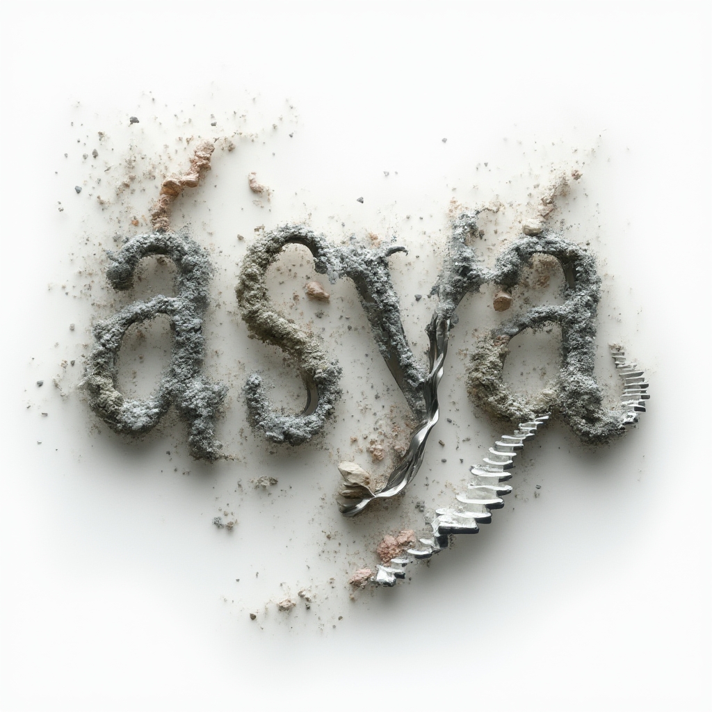 Surreal tattoo concept where the name asya is sculpted from dreamlike architectural and fluid forms on a white background.