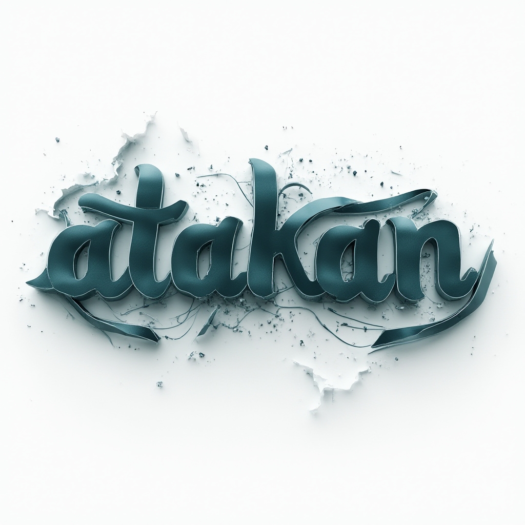 Dimensional flowing ribbon-style tattoo concept where the name atakan is built from twisting 3D bands on a white background.