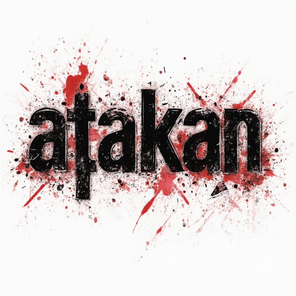Trash Polka-inspired tattoo concept with the name atakan formed from distressed black lettering and red splashes on a white background.