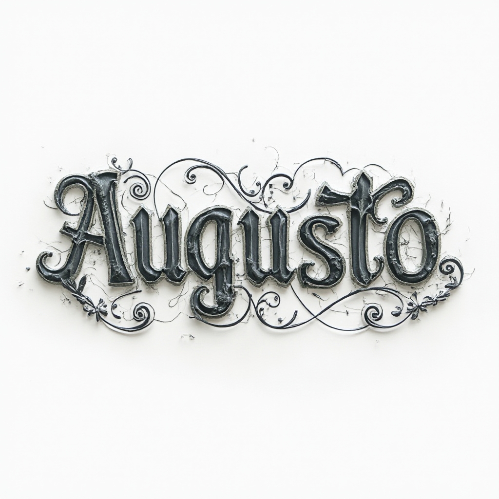 Abstract ornamental tattoo concept with the name augusto formed from intricate flowing architectural letter shapes on a white background.