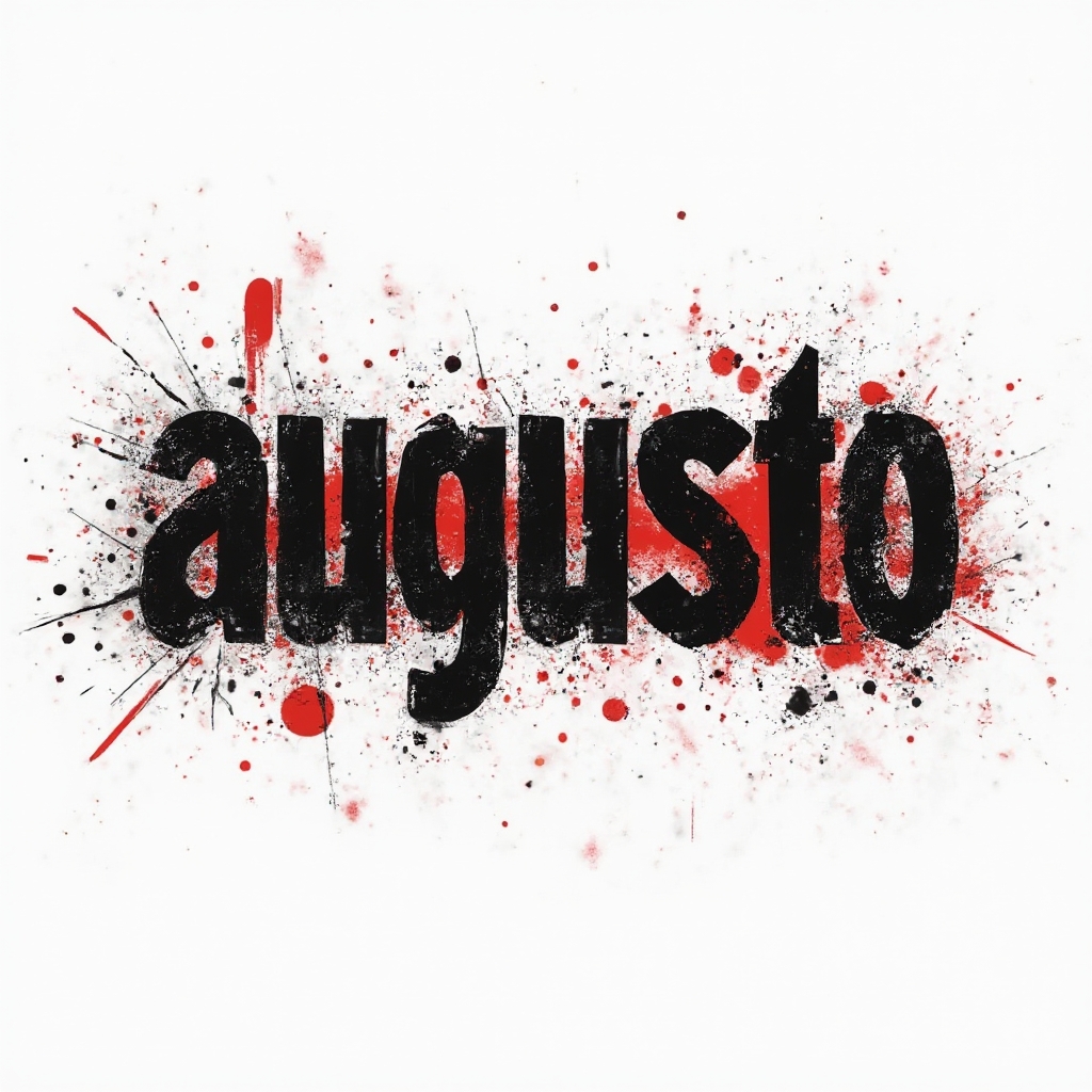 Trash Polka tattoo concept with the name augusto in bold distressed black and red graphic lettering on a white background.