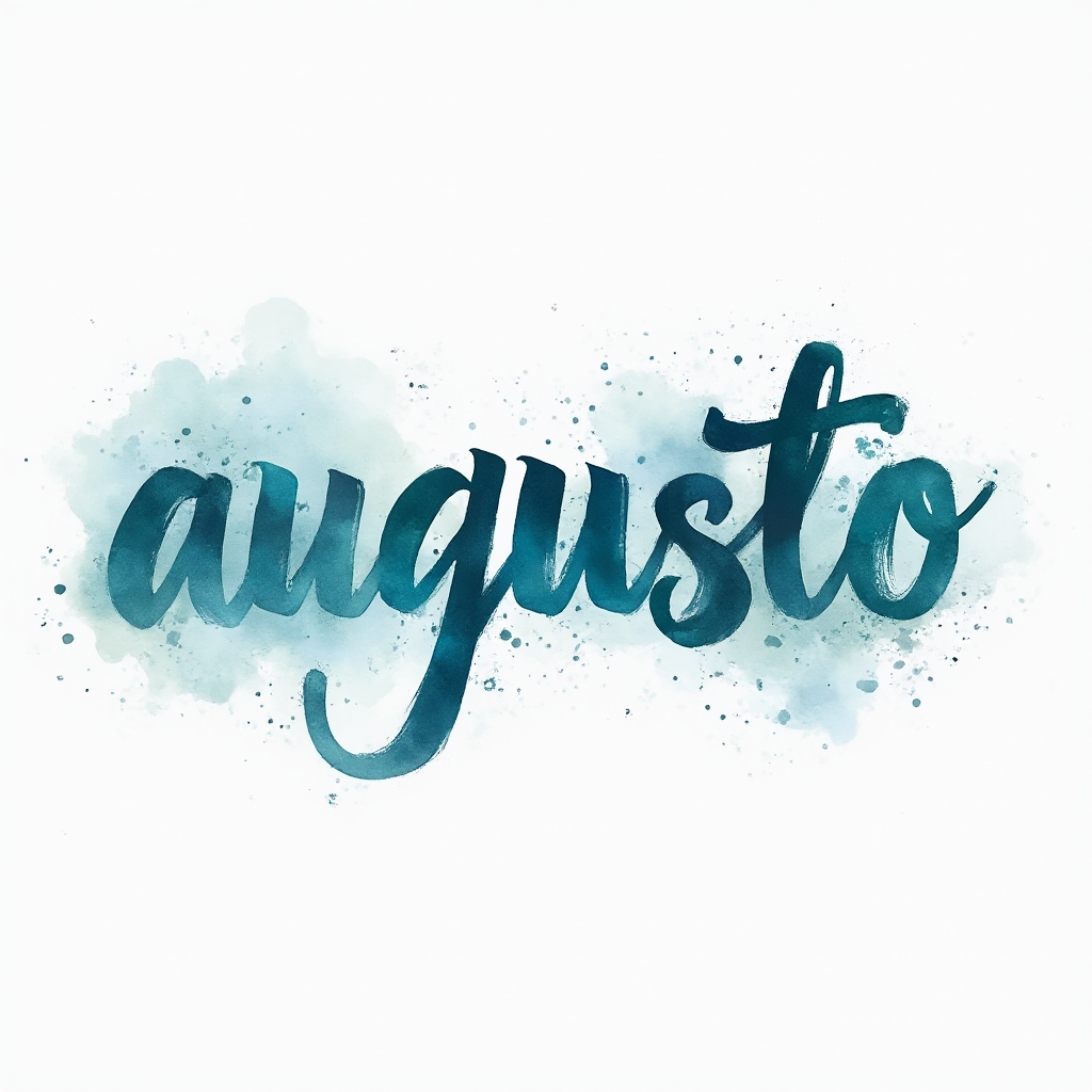 Watercolor-style tattoo concept with the name augusto painted in colorful brushstroke lettering on a white background.